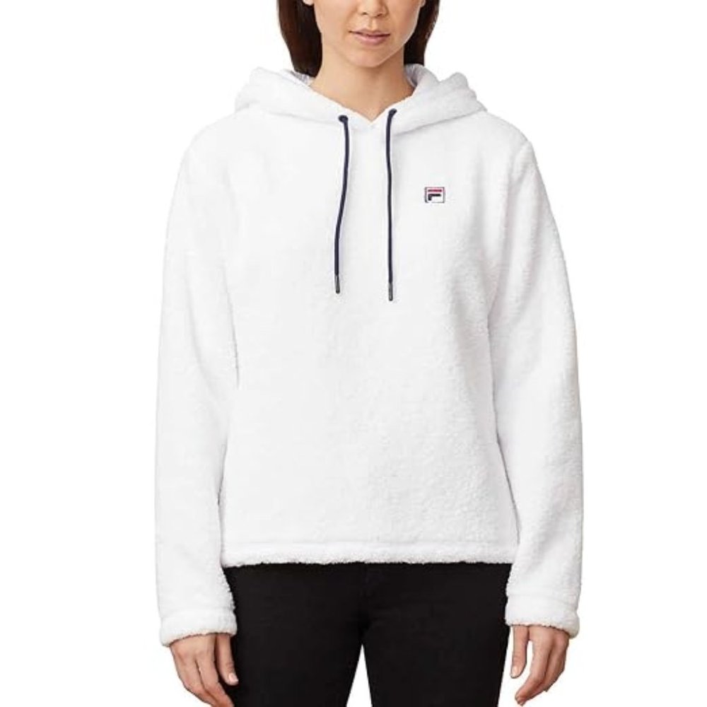 Fila Women's Josephine Sherpa Embroidered Logo Crop Hoodie White Medium NWT - Picture 1 of 11